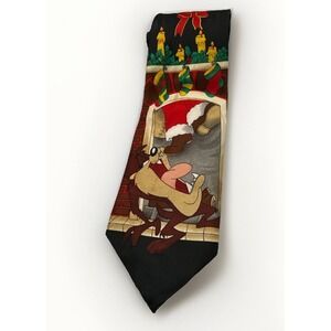 Looney Tunes Mania Taz Chimney Christmas Scene Necktie Vtg 90's 60" L 3 1/2" W
